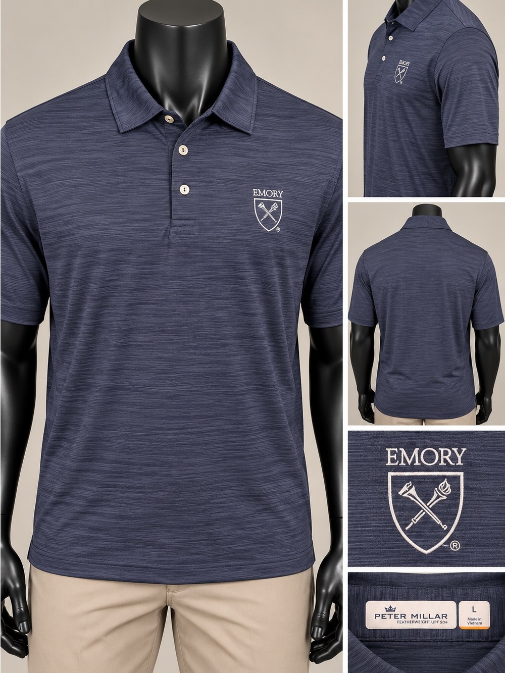 Peter Millar Emory University Featherweight Polo Men’s Large NWT Navy UPF 50+